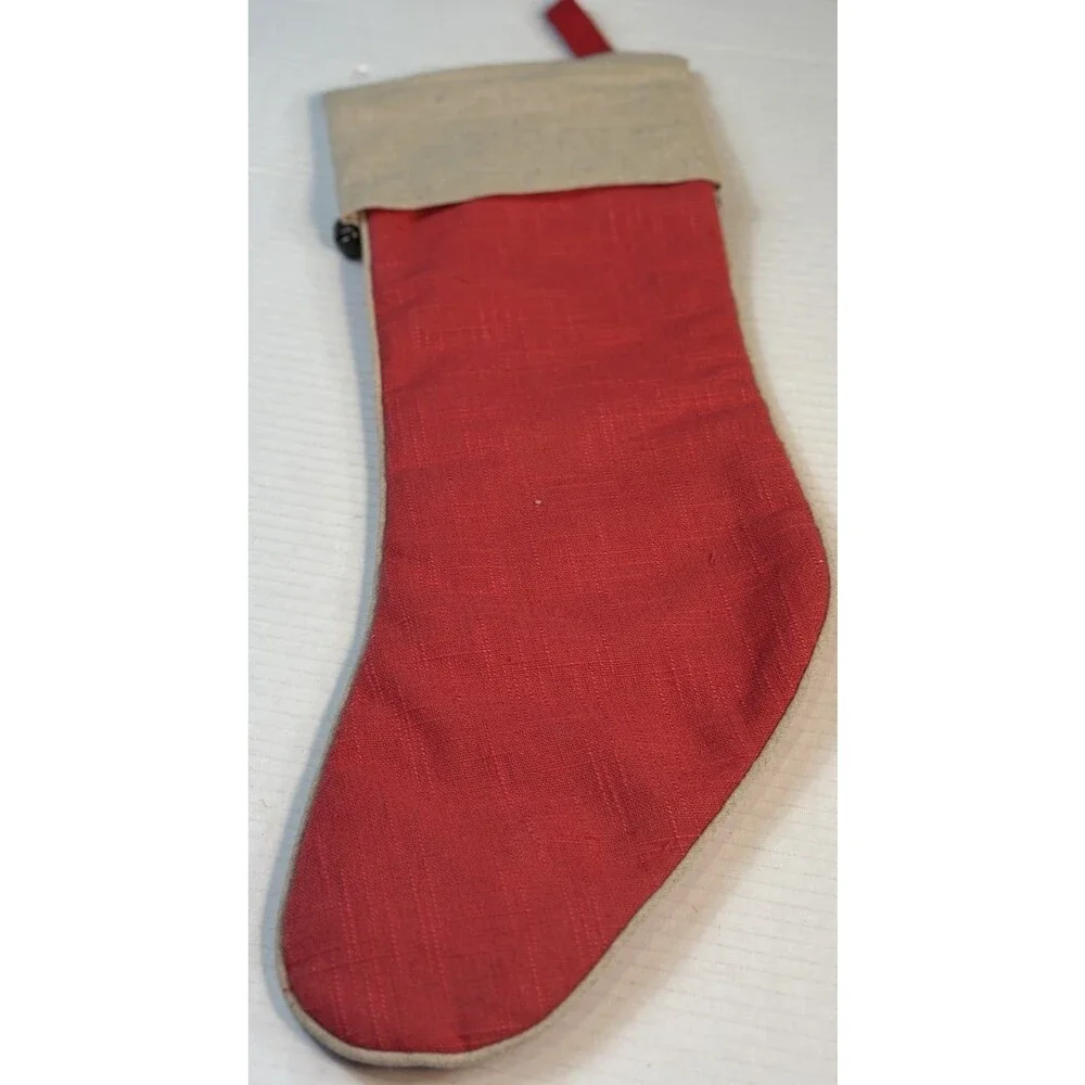 Vintage Style Red Linen Merry Christmas stockings Jingle Bells Noel